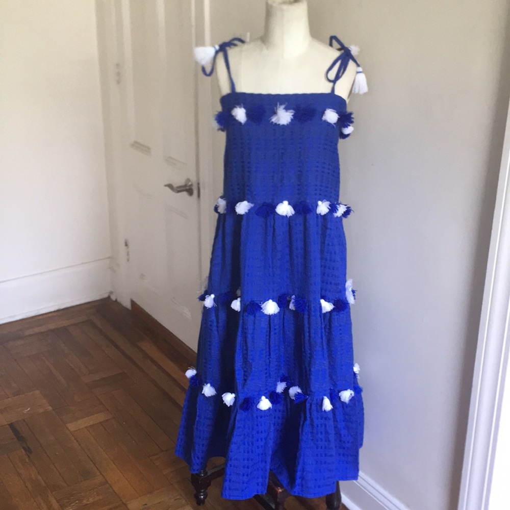 Tessora Blue Lola Dress with Pompoms NWT